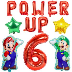 12 pcs super birthday balloons brothers theme birthday decoration with power up letter balloons for birthday party (red-06)