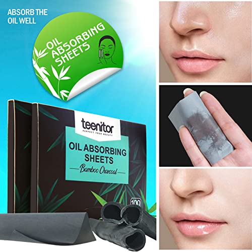 Teenitor Oil Blotting Sheets for Face,Oil Absorbing Facial Blotting Sheets For Oily Skin, 800 Count, Natural Bamboo Charcoal Face Blotting Paper, 3 7/8" and 2.75