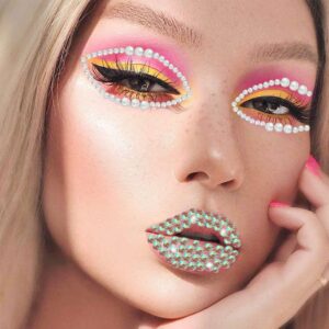 Bilizar 6 Sheets Bindi Dots Face Jewels Face Jewelry For Women Face Gems Stick On Eye Forehead Crystals Sticker Tears Rainbow Pearl Rhinestones For Makeup Party Festival Accessory Nail Art Decoration