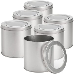 tosnail 6 pack round metal tins canister with window top lid, 17 oz tin can box, large kitchen tin container for loose tea, coffee, candy, spices - silver