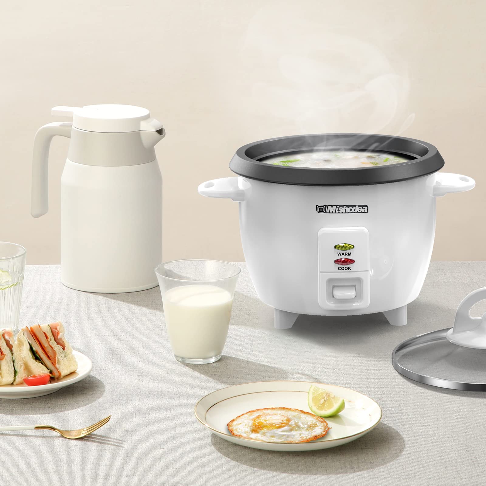 Mishcdea Rice Cooker 10 Cups Uncooked & Food Steamer (20 Cooked), Electric Rice Cooker Fast Cooking With Keep Warm, Removable Non-stick Pot, All-In-One Cooker for Grains, Soups, Oatmeal or Veggies - White