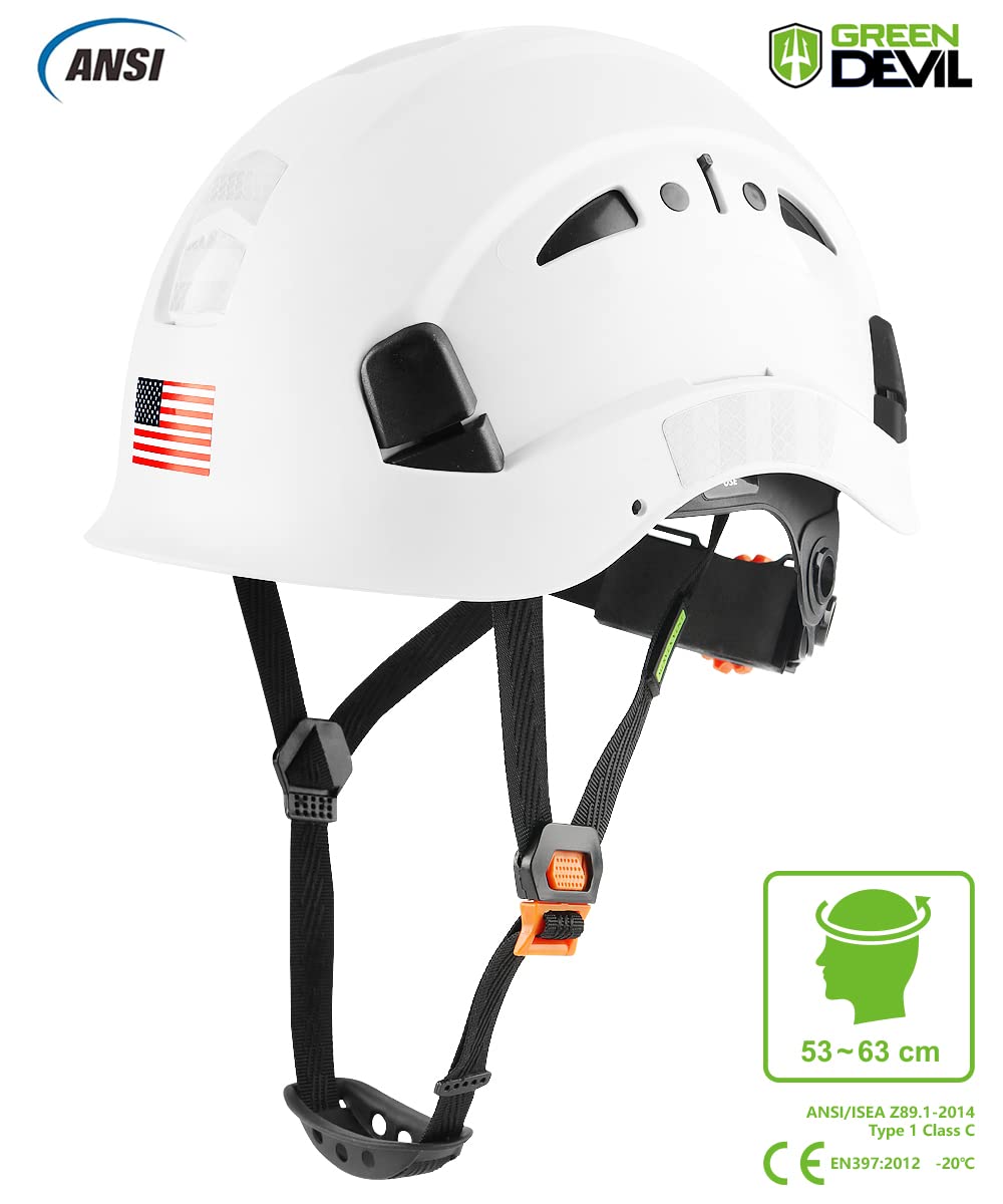 GREEN DEVIL Safety Helmet Hard Hat Adjustable Lightweight Vented ABS Work Helmet for Men and Women 6-Point Suspension ANSI Z89.1 Approved Ideal for Industrial & Construction