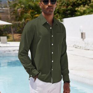 COOFANDY Men's Linen Shirt Textured Designer Western Work Regular Fit Shirt Army Green