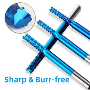 20Pcs 0.6-3.175mm CNC Router Bit Set, 1/8” Shank Nano Blue Coat Carbide Engraving End Milling Cutter Rotary Burrs Tool