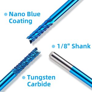 20Pcs 0.6-3.175mm CNC Router Bit Set, 1/8” Shank Nano Blue Coat Carbide Engraving End Milling Cutter Rotary Burrs Tool