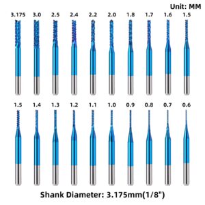 20Pcs 0.6-3.175mm CNC Router Bit Set, 1/8” Shank Nano Blue Coat Carbide Engraving End Milling Cutter Rotary Burrs Tool