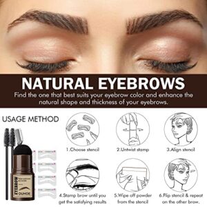 GIDEHOME Eyebrow Stamp Stencil Kit, One Step Eye Brown Eyebrow Powder Kit, Long Lasting Waterproof Eyebrow Makeup, Eyebrow Stencils Eyebrows Shape Reusable with 8 Reusable Eyebrow Stencils Dark Brown