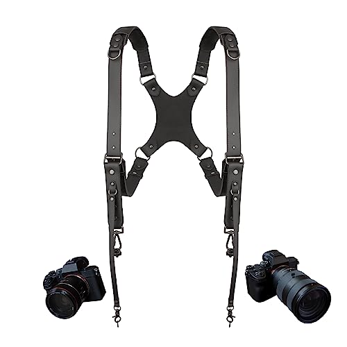 4J LEDR Camera Strap Accessories for Two-Cameras,Dual Camera Harness,Dual Shoulder Leather Harness,Camera Shoulder Strap,Leather Camera Strap,Multi Camera Gear for DSLR/SLR Strap,Quick Release,BLACK