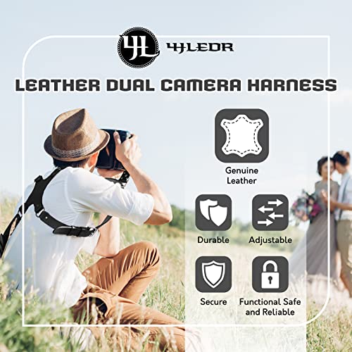 4J LEDR Camera Strap Accessories for Two-Cameras,Dual Camera Harness,Dual Shoulder Leather Harness,Camera Shoulder Strap,Leather Camera Strap,Multi Camera Gear for DSLR/SLR Strap,Quick Release,BLACK
