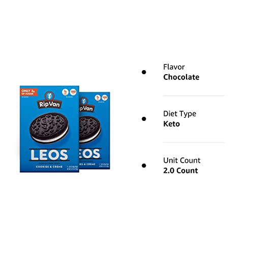 Rip Van LEOs - Cookies and Cream Sandwich Cookies - Low Sugar & Low Carb Snack - Diabetic & Vegan Snacks - 32 Cookies (2 x 6.77oz packs)