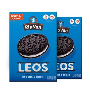 rip van leos - cookies and cream sandwich cookies - low sugar & low carb snack - diabetic & vegan snacks - 32 cookies (2 x 6.77oz packs)