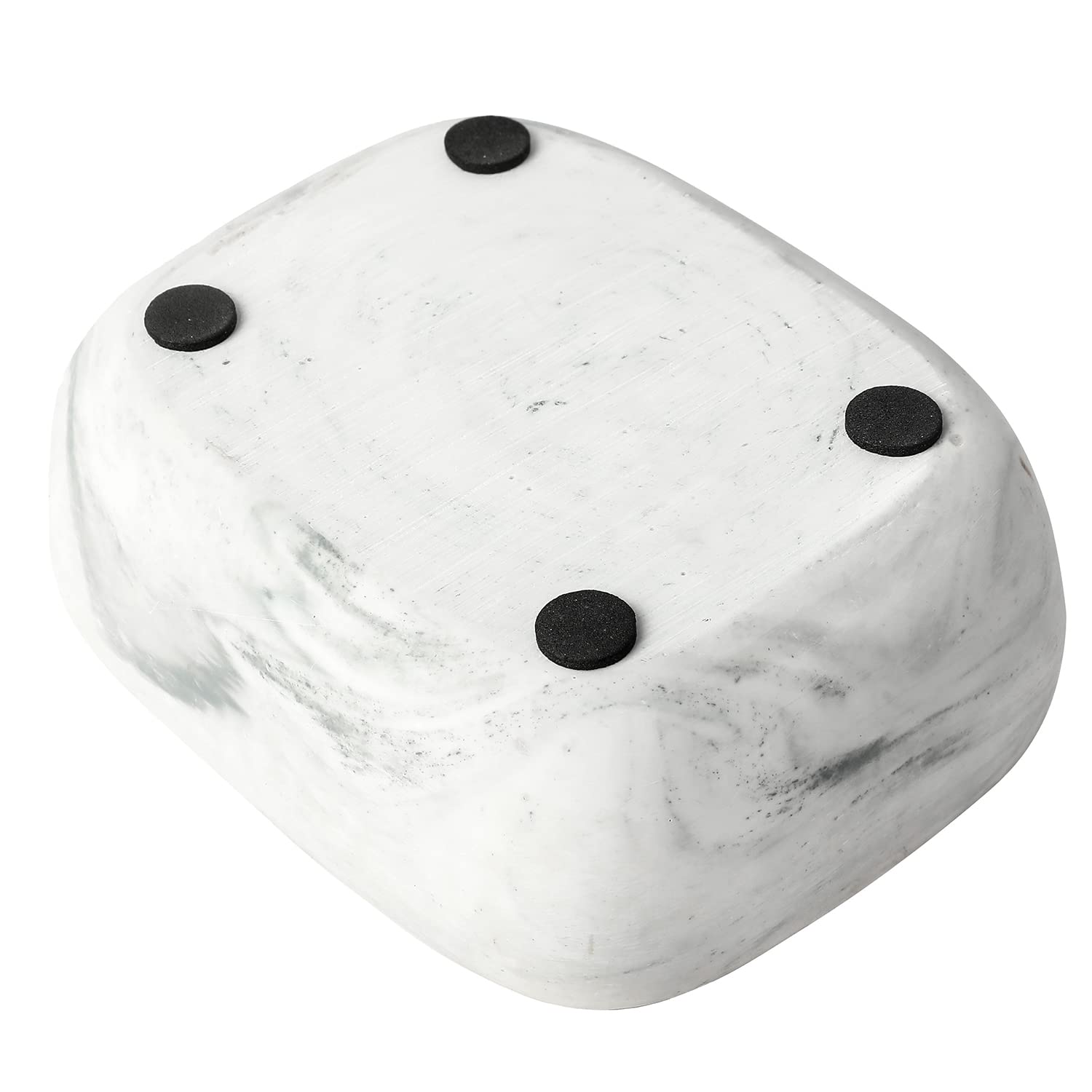 MyGift Modern White Resin Sponge Holder for Kitchen Sink, Countertop Sponge Dish with 2 Compartments and Marble Pattern