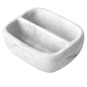 MyGift Modern White Resin Sponge Holder for Kitchen Sink, Countertop Sponge Dish with 2 Compartments and Marble Pattern