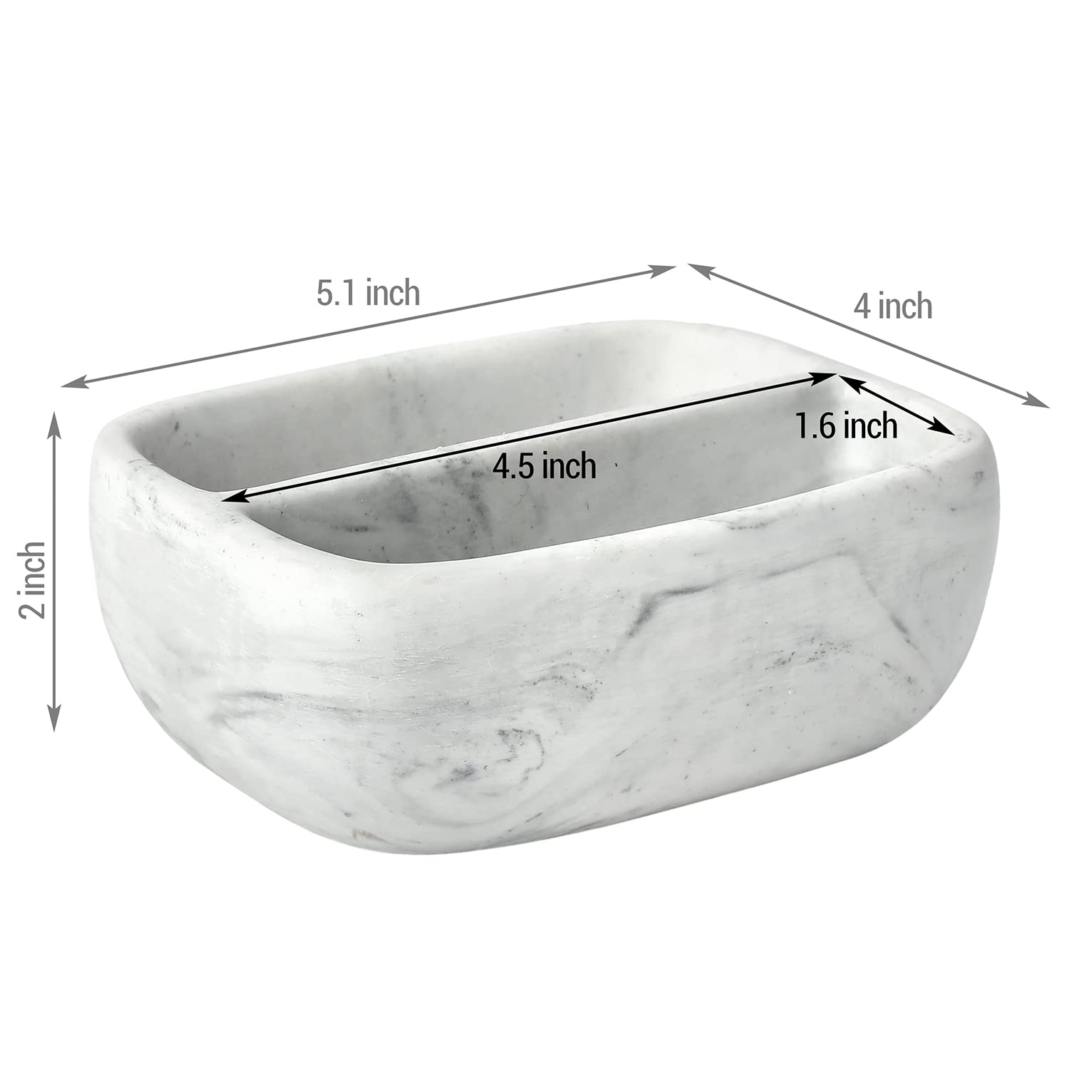 MyGift Modern White Resin Sponge Holder for Kitchen Sink, Countertop Sponge Dish with 2 Compartments and Marble Pattern