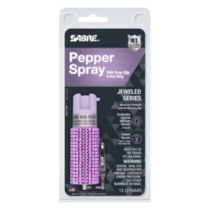 SABRE Jeweled Pepper Spray, Fashionable Monochromatic Design, Quick and Easy Access Snap Clip for Secure Attachment and Key Ring, 25 Bursts, 10-Foot (3-Meter) Range