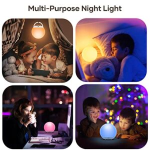 Night Light for Kids, USB Rechargeable Beside Lamp with Dimmable,Warm Light,7 Colors Changing,Touch Control, 0.5/1hour Timer for Nursery, Baby,Bedroom,Camping,Gift