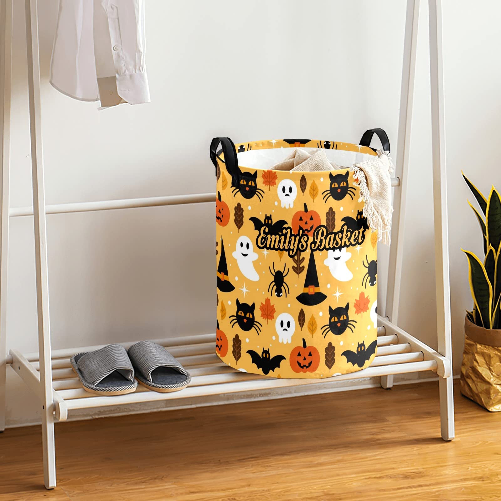 Halloween Ghost Pumpkin Personalized Freestanding Laundry Hamper, Custom Waterproof Collapsible Drawstring Basket Storage Bins with Handle for Clothes