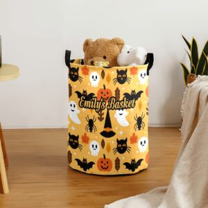 Halloween Ghost Pumpkin Personalized Freestanding Laundry Hamper, Custom Waterproof Collapsible Drawstring Basket Storage Bins with Handle for Clothes