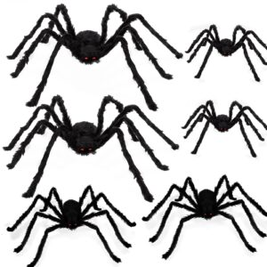 halloween spider set outdoor indoor halloween decoration large size realistic scary hairy spider for yard garden house decoration(6 pack, black)