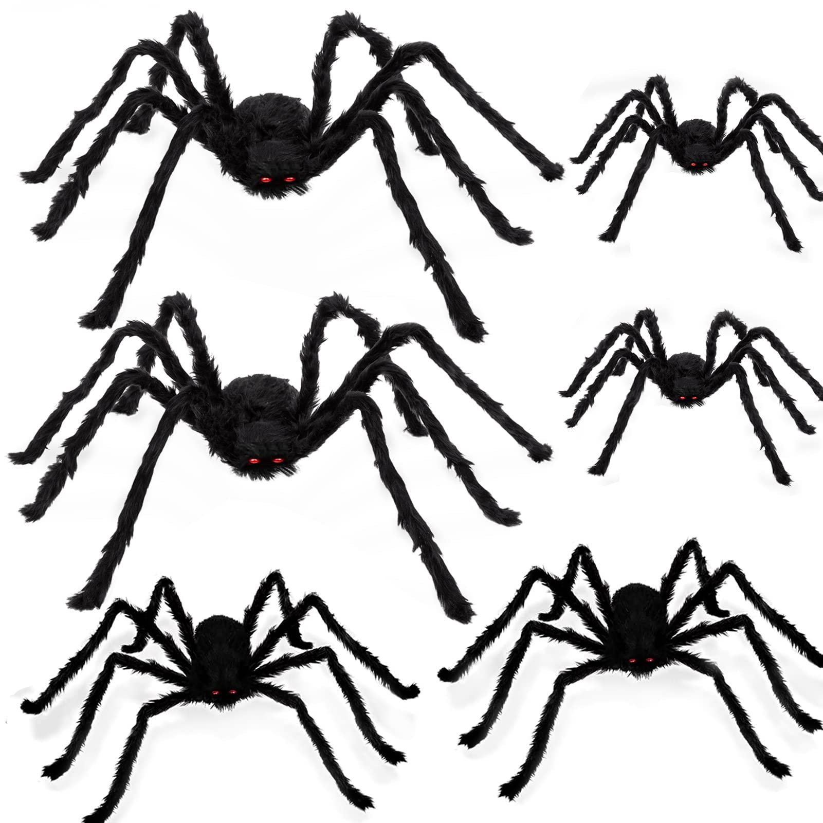 Halloween Spider Set Outdoor Indoor Halloween Decoration Large Size Realistic Scary Hairy Spider for Yard Garden House Decoration(6 Pack, Black)