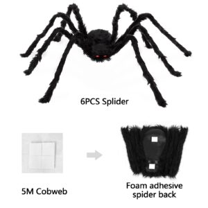 Halloween Spider Set Outdoor Indoor Halloween Decoration Large Size Realistic Scary Hairy Spider for Yard Garden House Decoration(6 Pack, Black)