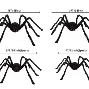 Halloween Spider Set Outdoor Indoor Halloween Decoration Large Size Realistic Scary Hairy Spider for Yard Garden House Decoration(6 Pack, Black)