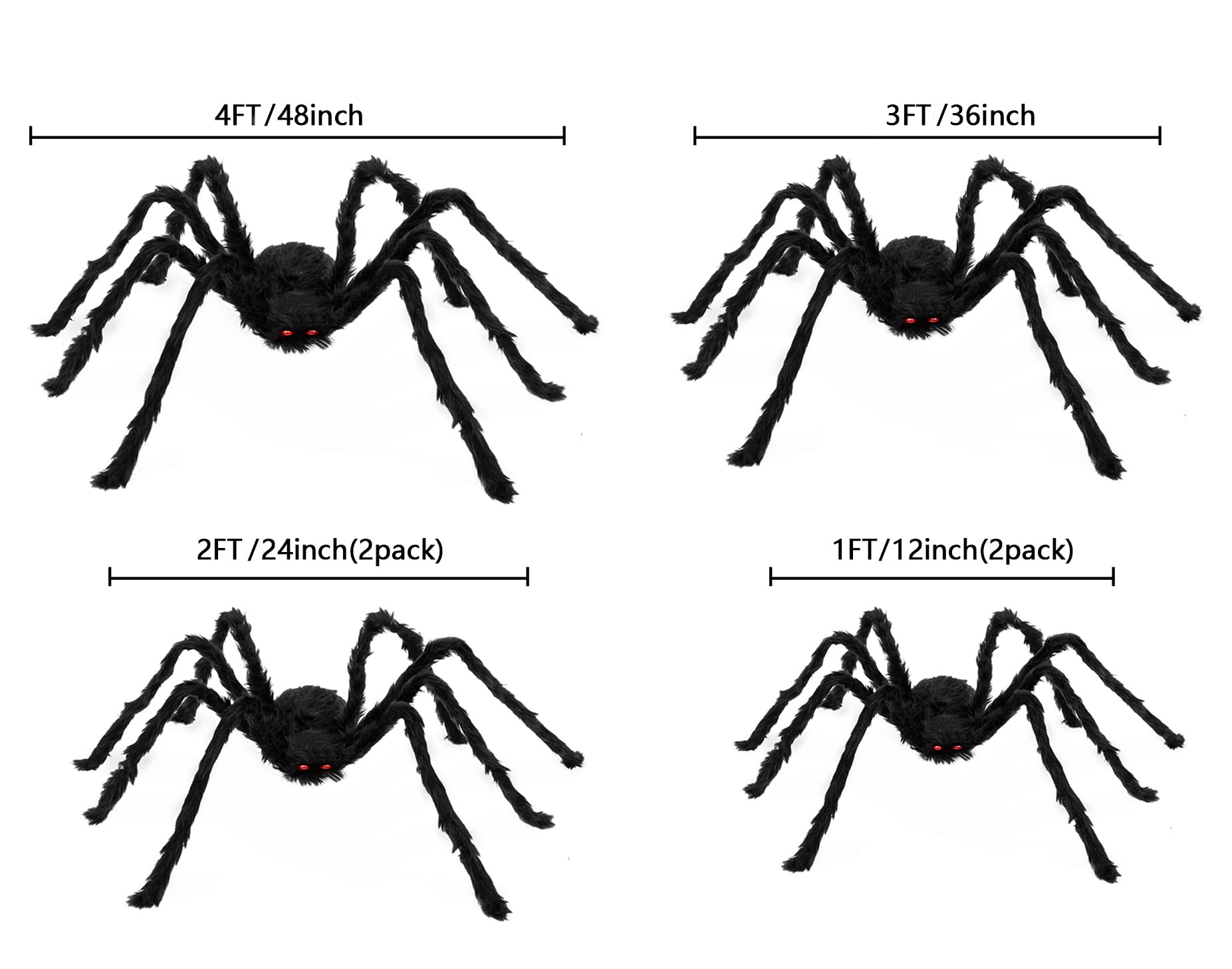Halloween Spider Set Outdoor Indoor Halloween Decoration Large Size Realistic Scary Hairy Spider for Yard Garden House Decoration(6 Pack, Black)