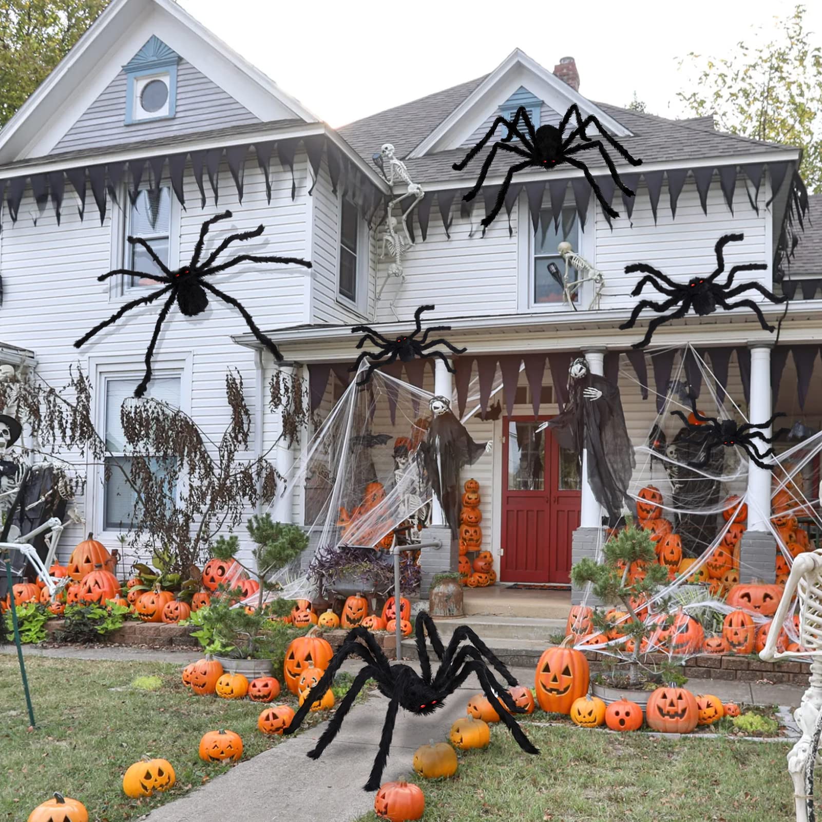 Halloween Spider Set Outdoor Indoor Halloween Decoration Large Size Realistic Scary Hairy Spider for Yard Garden House Decoration(6 Pack, Black)