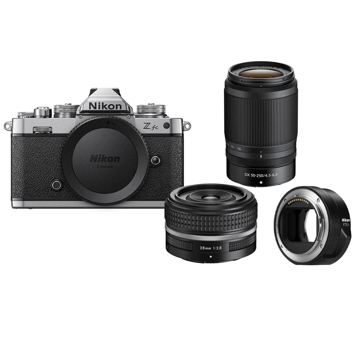 Nikon Z fc DX-Format Mirrorless Camera with NIKKOR Z 28mm f/2.8 (SE) Lens and Z DX 50-250mm f/4.5-6.3 VR Lens with FTZ II Mount Adapter