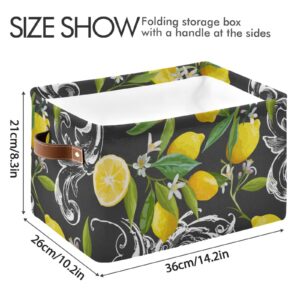 Large Foldable Storage Basket Lemon Yellow Limon Storage Bin Canvas Toys Box Fabric Decorative Collapsible Organizer Bag with Handles for Bedroom Home