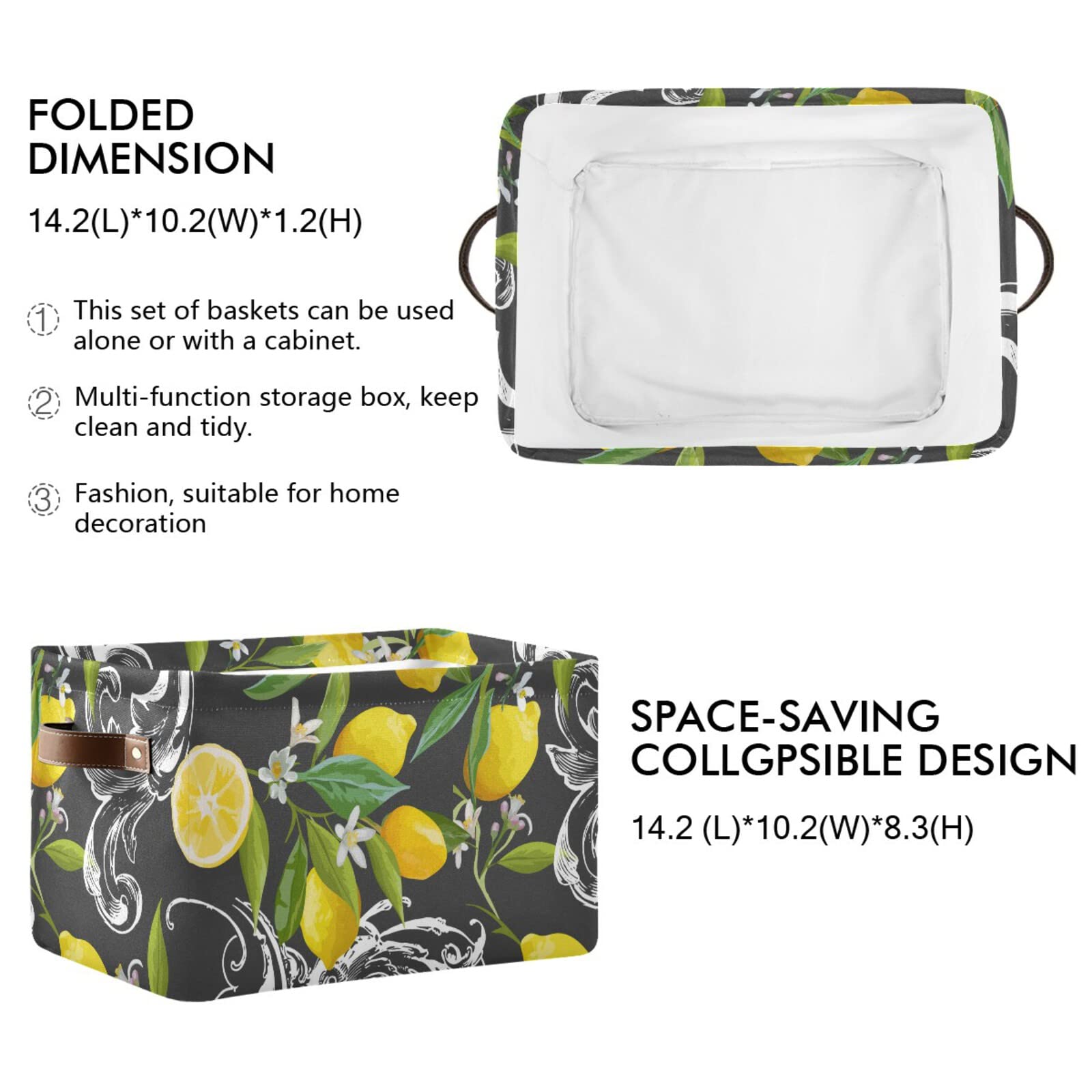 Large Foldable Storage Basket Lemon Yellow Limon Storage Bin Canvas Toys Box Fabric Decorative Collapsible Organizer Bag with Handles for Bedroom Home