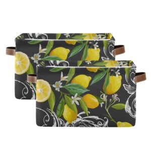 Large Foldable Storage Basket Lemon Yellow Limon Storage Bin Canvas Toys Box Fabric Decorative Collapsible Organizer Bag with Handles for Bedroom Home