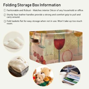 Red Wine Glasses Grapes Vintage Sheet Music Storage Baskets Large Foldable Storage Bin Canvas Toys Box Fabric Decorative Collapsible Organizer Bag with Handles 2 Pcs