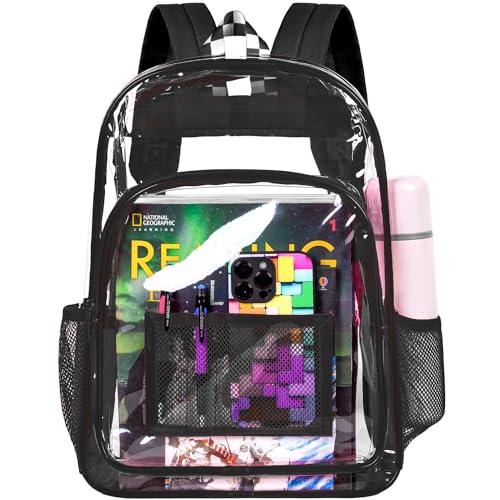 KLFVB Clear Backpack Heavy Duty, See Through Transparent Bookbag - Black One Size