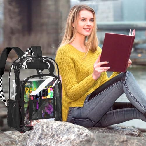 KLFVB Clear Backpack Heavy Duty, See Through Transparent Bookbag - Black One Size