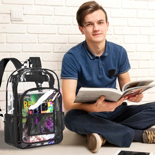 KLFVB Clear Backpack Heavy Duty, See Through Transparent Bookbag - Black One Size