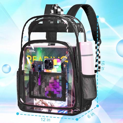 KLFVB Clear Backpack Heavy Duty, See Through Transparent Bookbag - Black One Size