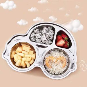 Stainless Steel Plate Divided Meal Tray Sections Dinner Dish for Babies, Toddlers and Kids Eating Food Car Shape BPA-Free Safe Fun Non-Toxic Heavy Duty (silver 2 pack)