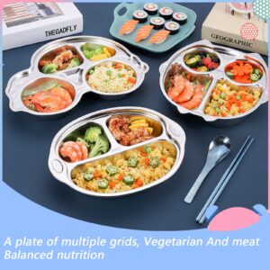 Stainless Steel Plate Divided Meal Tray Sections Dinner Dish for Babies, Toddlers and Kids Eating Food Car Shape BPA-Free Safe Fun Non-Toxic Heavy Duty (silver 2 pack)