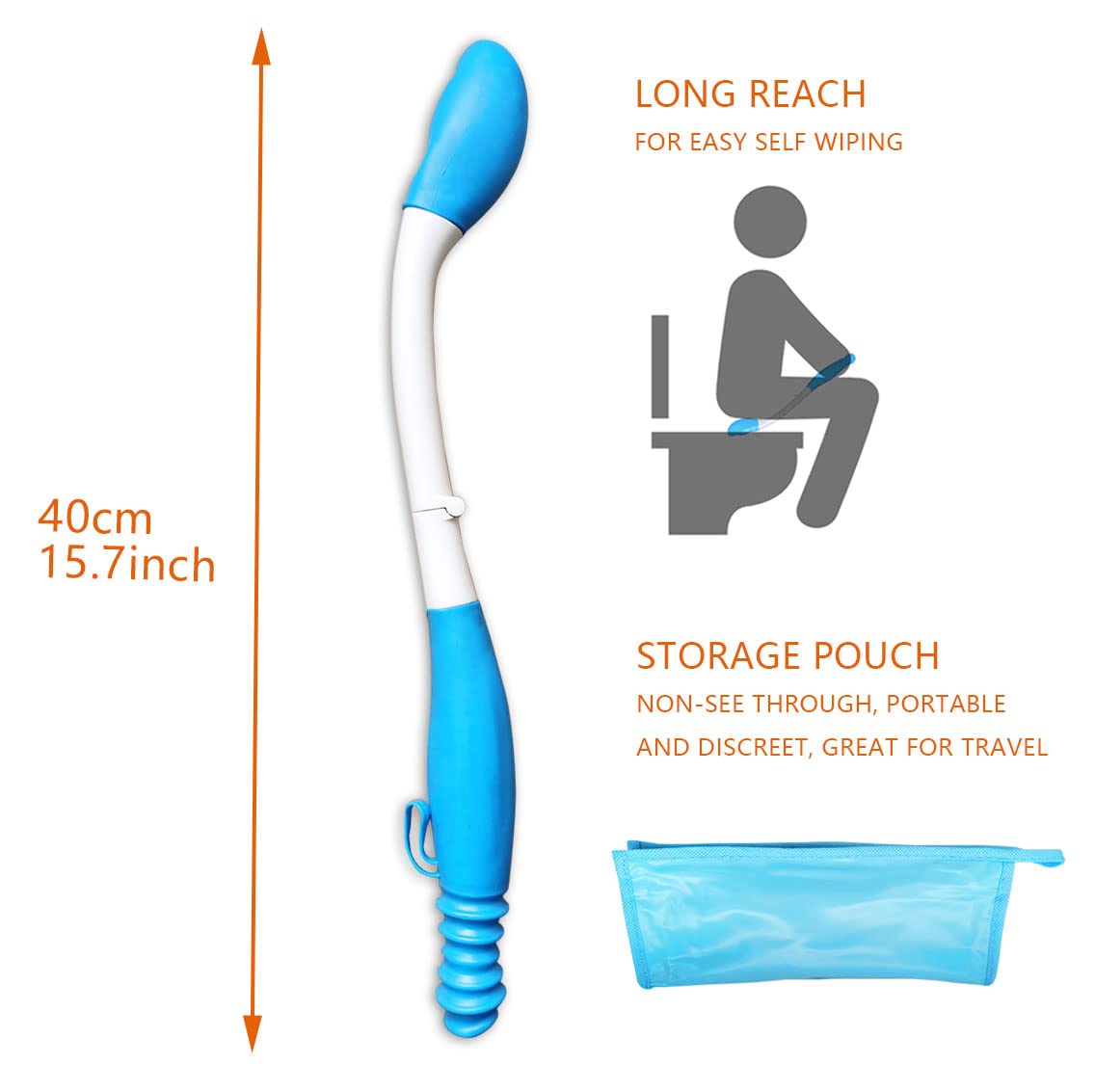 JJHREI Foldable Long Reach Comfort Wiper - Self Wipe Assist Toilet Aid Wiping Wand Bottom Wiper - Daily Living Bathroom Aids for Limited Mobility