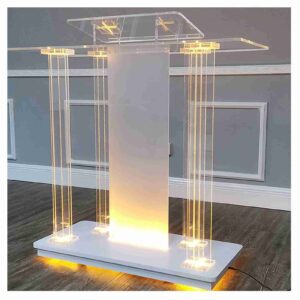 weobnaq transparent acrylic podium with wheels, pulpits for churches, rolling podium floor podium with light,for conference room church company transparent 100x40x116cm