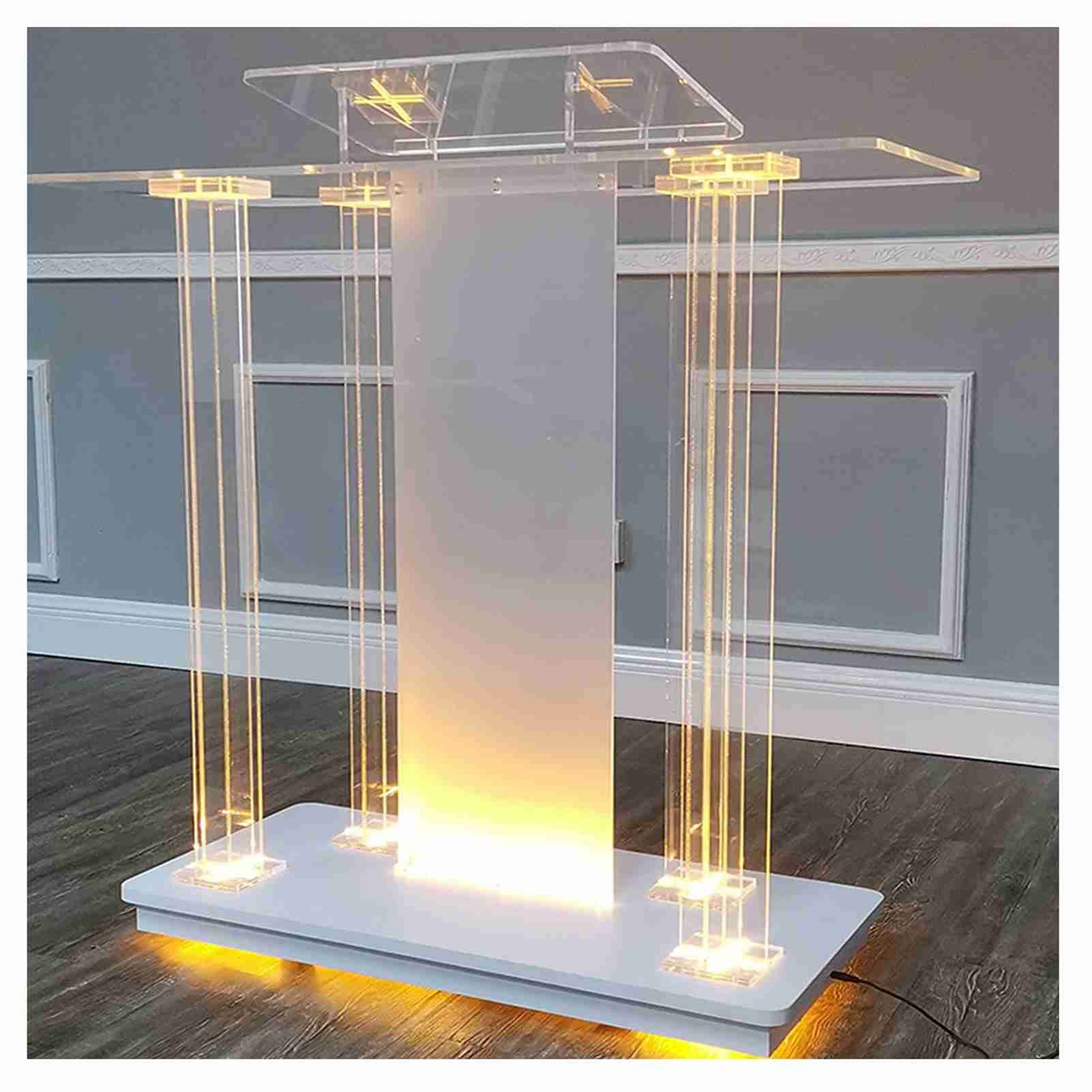 WEOBNAQ Transparent Acrylic Podium with Wheels, pulpits for Churches, Rolling Podium Floor Podium with Light,for Conference Room Church Company Transparent 100x40x116cm