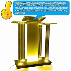 WEOBNAQ Transparent Acrylic Podium with Wheels, pulpits for Churches, Rolling Podium Floor Podium with Light,for Conference Room Church Company Transparent 100x40x116cm