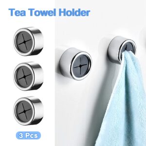 Redamancy 3 Pieces Kitchen Towel Hooks, Self Adhesive Wall Dish Towel Hook, Round Adhesive Dish Towel Hook for Kitchen Cabinet Bathroom Home for Hanging Dish Rag Rack Hook No Drilling Required