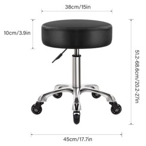 WKWKER Heavy Duty Rolling Stool with Wheels Hydraulic Swivel Adjustable Rolling Stool Ergonomic Thick Leather Seat Stool Chair for Kitchen Drafting Lab Office Salon Message Stool – Black