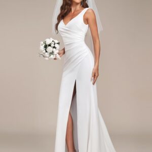 Ever-Pretty Women's Sexy Deep V-Neck Bodycon A-line Floor-Length Wedding Gowns White US8
