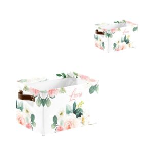 pink rose flower personalized custom name waterproof storage boxs baskets clothts towel book for bathroom office 1 pack
