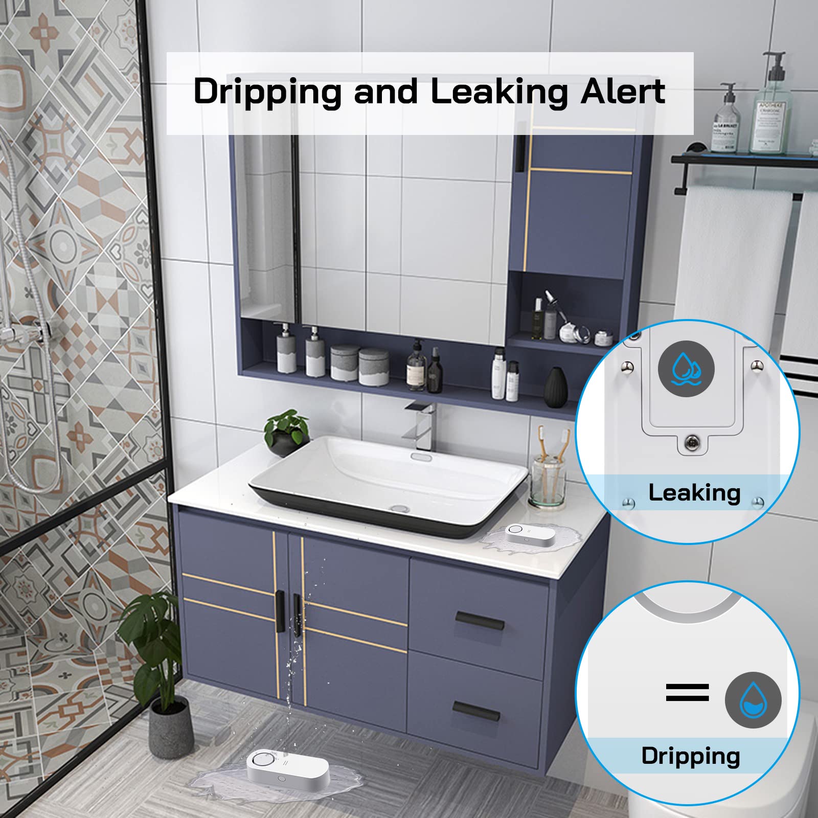 Water Leak Detectors 6 Pack, 120dB Water Alarm Sensor, Flood Detector, Sensitive Leak and Drip Alert Alarms, for Home, Kitchen, Bathroom, Basement (Battery Included)