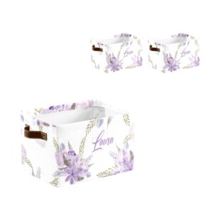 purple flower personalized custom text storage bins with handles shelves closet storage box 2 pack