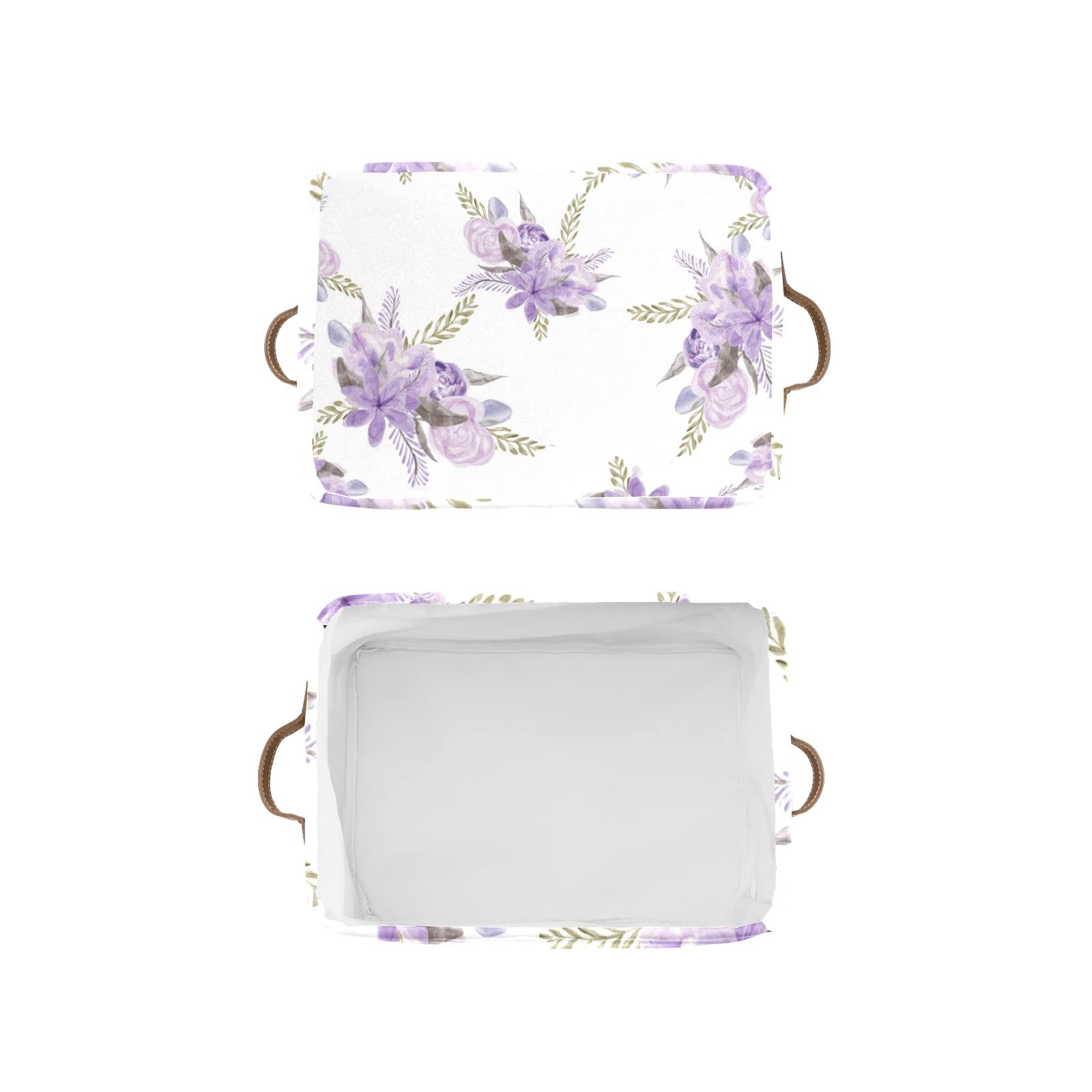 Purple Flower Personalized Custom Text Storage Bins with Handles Shelves Closet Storage Box 2 Pack